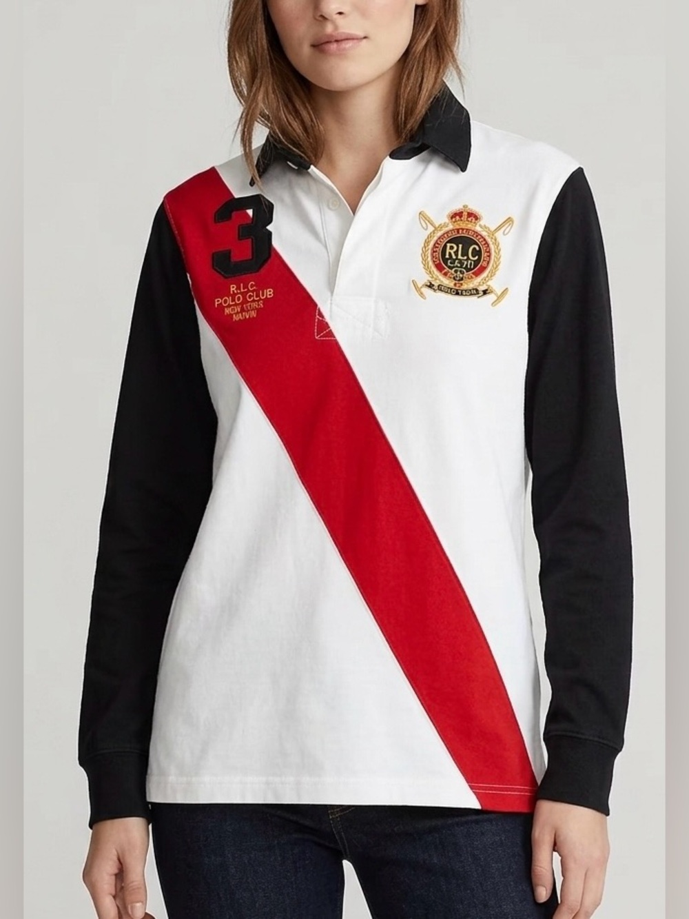 Polo Ralph Lauren Vintage Rugby Shirt Women M White Red Mercer Club Sporty Prep